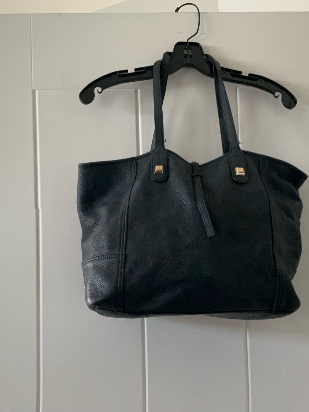 Stella & Dot Black Leather Tote with Gold-Tone Hardware